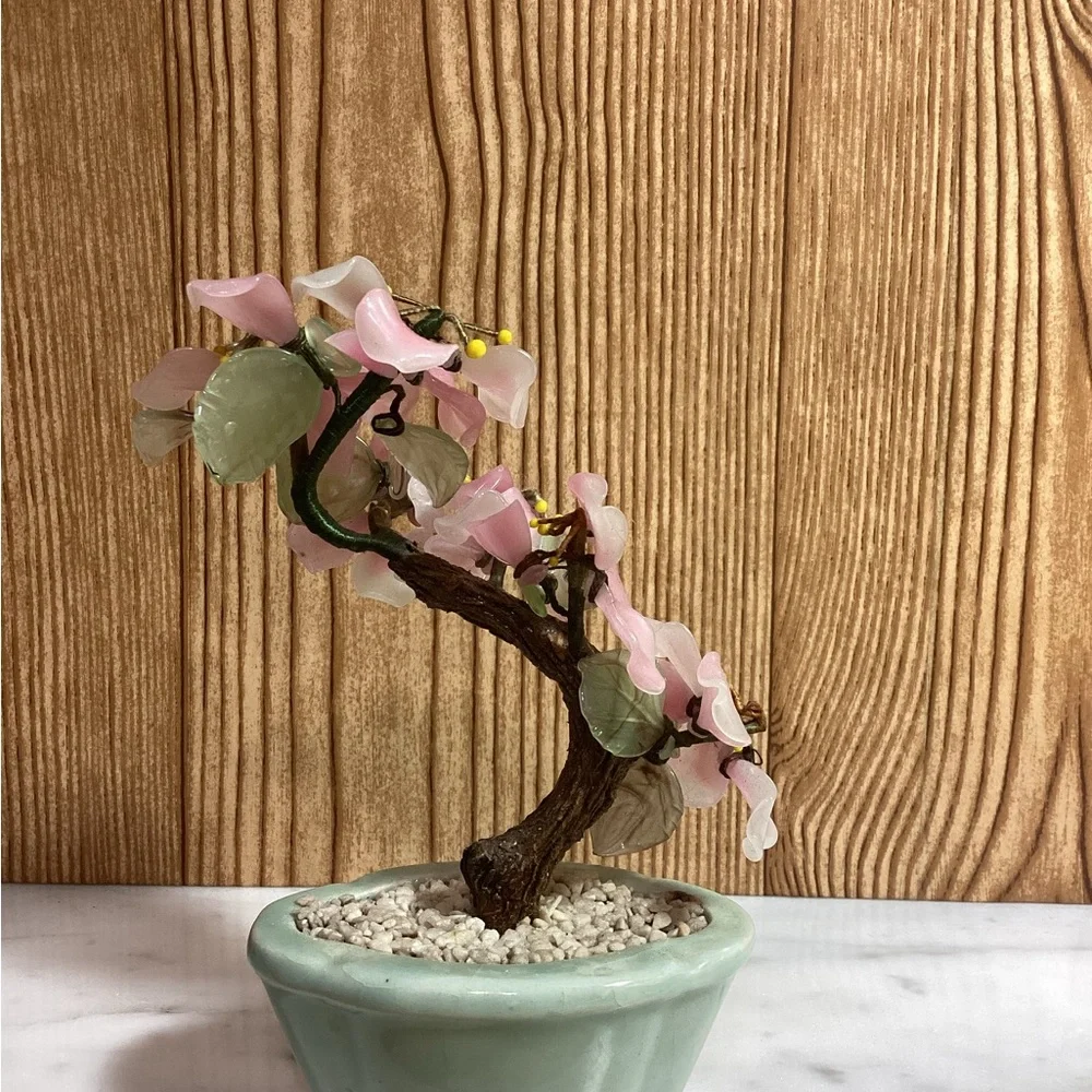 6” Bonsai Cherry Blossom Tree Glass pink and white